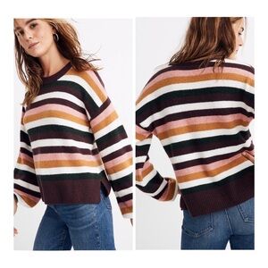Madewell Striped Crewneck Sweater in Brown, Pink, White, Green